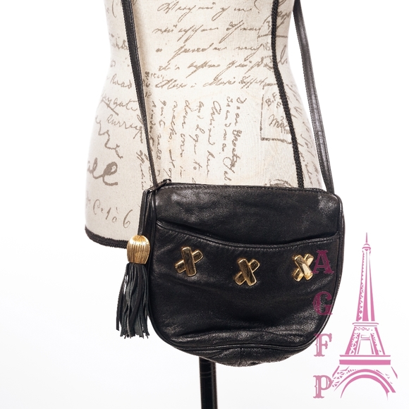 Vintage leather black & gold small crossbody bag - Picture 2 of 7